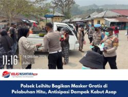 Polsek Leihitu Bagikan Masker Gratis di Pelabuhan Hitu, Antisipasi Dampak Kabut Asap